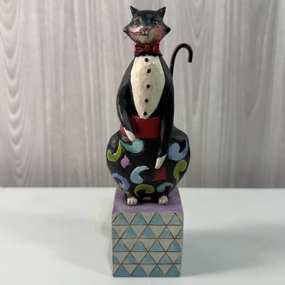 Jim Shore Heartwood Creek Alfred Tuxedo Cat Figurine Folk Art Black Kitty Statue